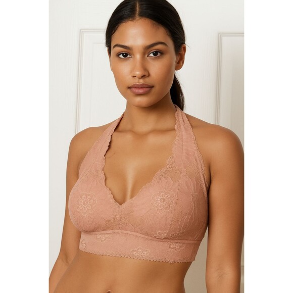 Lace Halter Bralette – Size XL – Blush Nude Floral Lace – Aerie – NWT - Picture 1 of 6